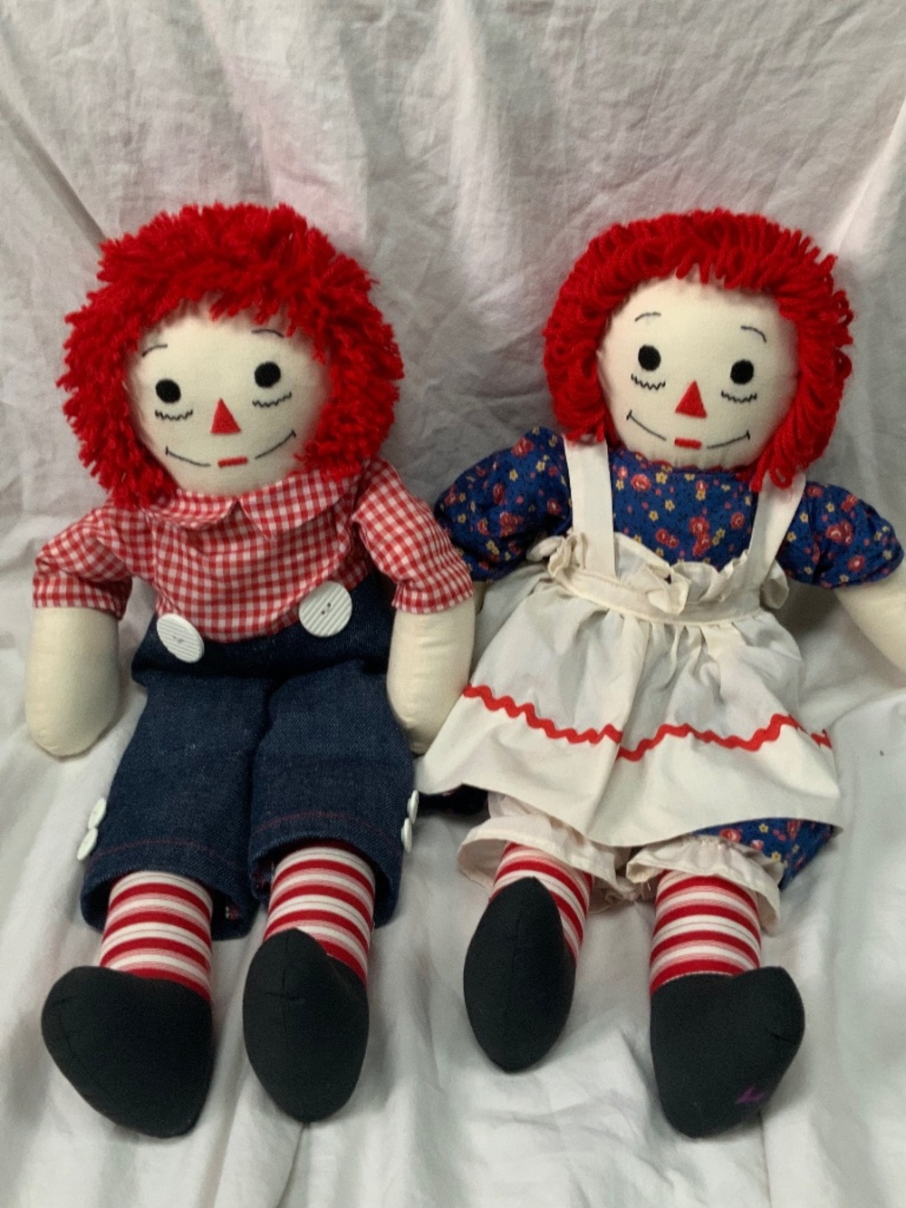 Vintage Handmade Raggedy Anne and Andy Dolls